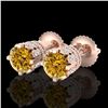 Image 1 : 3 ctw Intense Fancy Yellow Diamond Art Deco Earrings 18k Rose Gold - REF-349Y3X