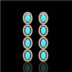 4.84 ctw Turquoise & Diamond Micro Pave Halo Earrings 10k Yellow Gold - REF-110W9H