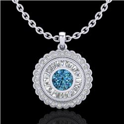 2.11 ctw Fancy Intense Blue Diamond Art Deco Necklace 18k White Gold - REF-227X3A