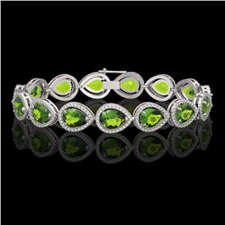 15.8 ctw Peridot & Diamond Micro Pave Halo Bracelet 10k White Gold - REF-316F8M