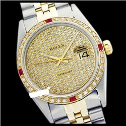 Rolex Men's Two Tone 14K Gold/SS, QuickSet, Diam Pave Dial & Diam/Ruby Bezel