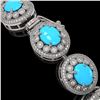 Image 3 : 38.17 ctw Turquoise & Diamond Victorian Bracelet 14K White Gold - REF-1179K3Y