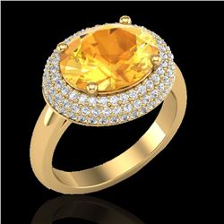 4 ctw Citrine & Micro Pave VS/SI Diamond Certified Ring 18k Yellow Gold - REF-98Y5X