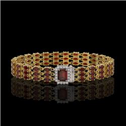 21.51 ctw Garnet & Diamond Bracelet 14K Yellow Gold - REF-318W2H
