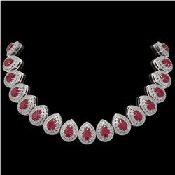 121.42 ctw Certified Ruby & Diamond Victorian Necklace 14K White Gold - REF-3416W5H