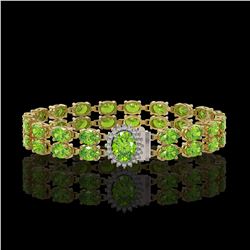 26.52 ctw Peridot & Diamond Bracelet 14K Yellow Gold - REF-244M8G