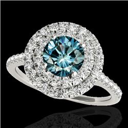 1.5 ctw SI Certified Fancy Blue Diamond Solitaire Halo Ring 10k White Gold - REF-122M8G
