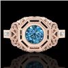 Image 2 : 1.13 ctw Fancy Intense Blue Diamond Art Deco Ring 18k Rose Gold - REF-240N2F