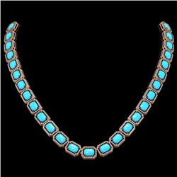 52.89 ctw Turquoise & Diamond Micro Pave Halo Necklace 10k Rose Gold - REF-670N9F