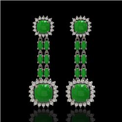 16.72 ctw Jade & Diamond Earrings 14K White Gold - REF-226R8K