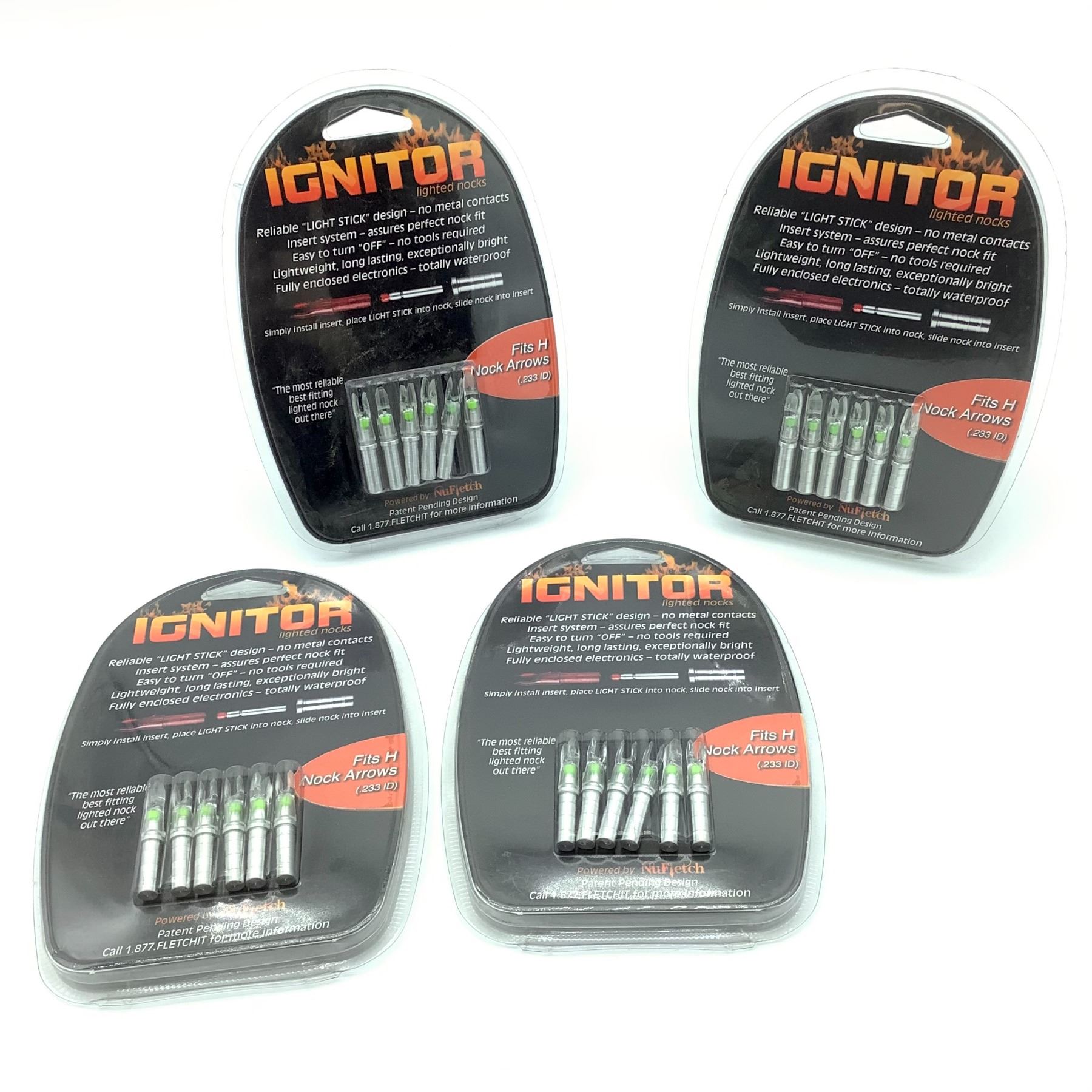 NuFletch 'Ignitor' Lighted Nocks for H Nock Arrows (.233 ID) 6 Pk X 4, New