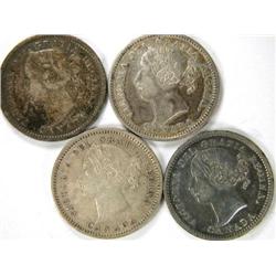 Ten Cents 1901, four pieces, all VF