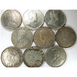 1909-1936 Dot. Nine pieces, VG to EF