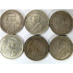 1913-1934. Six pieces, all VF