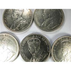Silver Dollar 1936 five pieces, all EF
