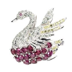 Natural  Sapphire & Rhodolite Garnet Brooch