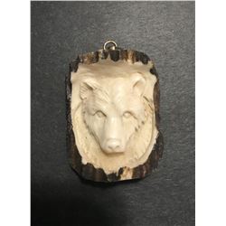 Hand Carved Antler Wolf Pendant