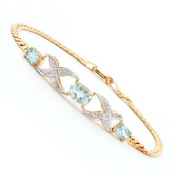 Plated 18KT Yellow Gold 2.30ctw Blue Topaz and Diamond Bracelet