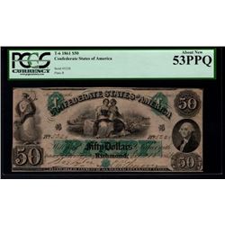 1861 $50 T-6 Confederate States of America PCGS 53PPQ