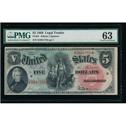 1869 $5 Legal Tender Note PMG 63