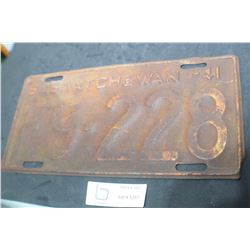 1941 SASKATCHEWAN LICENSE PLATE