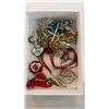 Image 2 : INLAID JEWELLERY BOX W/ RHINESTONE CONTENTS AND 2 TRAYS OF RHINESTONE JEWELLERY