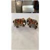 Image 7 : 2 WOOD HAND PAINTED ELEPHANTS, WOOD CARVING, PEN HOLDER, AND ORIENTAL WALL HANGING