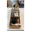 Image 1 : 2 WOOD FIRST NATIONS BOZES, LIDDED DISH AND PORCELAIN DOLL