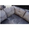Image 2 : BRAND NEW GREY FABRIC SECTIONAL W/ STORAGE OTTOMAN - RETAIL $949, 1 CUSHION COSMETIC DEFECT, ANGLED 