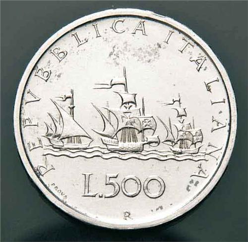 500 Lire Tre Caravelle Bandiere Rovesciate
