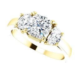 Natural 3.62 CTW Cushion Cut & Half Moons 3-Stone Diamond Ring 14KT Yellow Gold