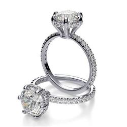 Natural 3.02 CTW Round Cut 6-Prong Side halo Diamond Engagement Ring 14KT White Gold