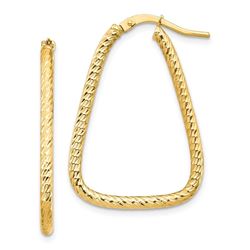 14k Yellow Gold Diamond Cut Twisted Triangle Hoop Earrings