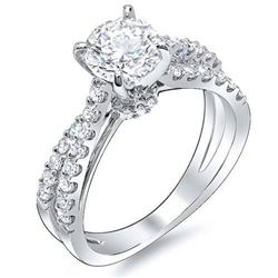 Natural 2.93 CTW Round Cut Cross Over Split Shank Diamond Engagement Ring 14KT White Gold