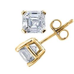 Natural 0.82 CTW Asscher Cut Diamond Stud Earrings 14KT Yellow Gold