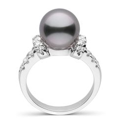 Black Tahitian Pearl and Diamond Bloom Cocktail Ring, 9.0-10.0mm, Sterling Silver or 14K Gold