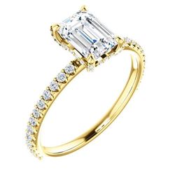 Natural 1.22 CTW Diamond Basket Emerald Cut Diamond Ring 14KT Yellow Gold