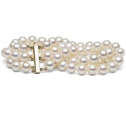 White Freshwater Triple Strand Pearl Bracelet, 7.5-8.0mm