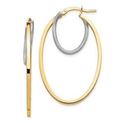 14k Two-tone Polished & Textured Oval Hoop Earrings