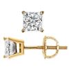 Image 1 : Natural 0.92 CTW Princess Cut Diamond Stud Earrings Basket Setting Push Back or Screw back 14KT Yell