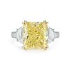Image 1 : Natural 4.12 CTW Canary Yellow Rectangle Radiant Cut Diamond Engagement Ring 18KT Two-tone