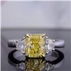 Image 1 : Natural 2.02 CTW Canary Yellow Radiant Cut with Half Moons 3-Stone Diamond Ring 18KT Two-tone
