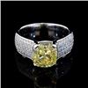 Image 1 : Natural 5.52 CTW Cushion Cut Canary Yellow Diamond Ring 18KT Two-tone