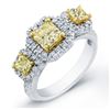 Image 1 : Natural 1.52 CTW 3-Stone Canary Light Yellow Radiant Cut Diamond Engagement Ring 18KT Two-tone