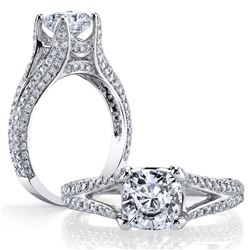 Natural 3.52 CTW Cushion Cut Split Shank Diamond Engagement Ring 14KT White Gold