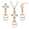 Image 1 : White Akoya Pearl and Diamond Cross Pendant and Earring Set