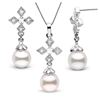 Image 2 : White Akoya Pearl and Diamond Cross Pendant and Earring Set