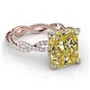 Image 3 : Natural 3.02 CTW Canary Yellow Cushion Cut Diamond Twist Shank Ring 14KT Two-tone