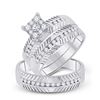 Image 1 : 14kt White Gold His Hers Round Diamond Cluster Matching Wedding Set 3/4 Cttw