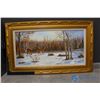 Image 1 : Framed Deer Canvas Painting by G.Lachambre